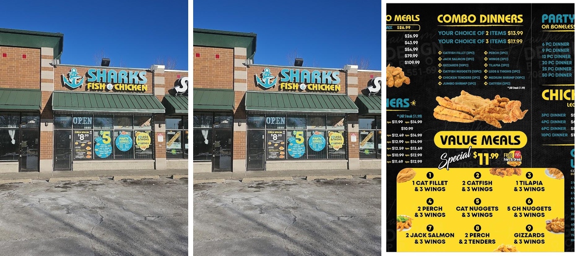 Sharks fish and chicken Menu
